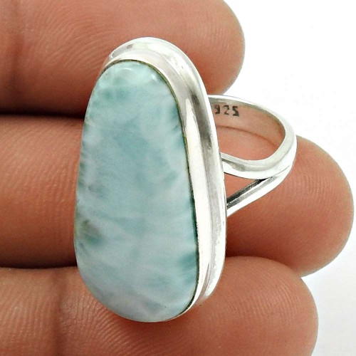 Larimar Gemstone Ring 925 Sterling Silver Handmade Indian Jewelry N17