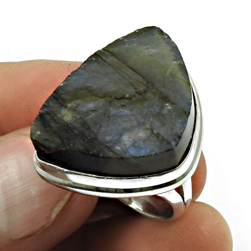 Labradorite Rough Stone Ring 925 Sterling Silver Handmade Jewelry M20