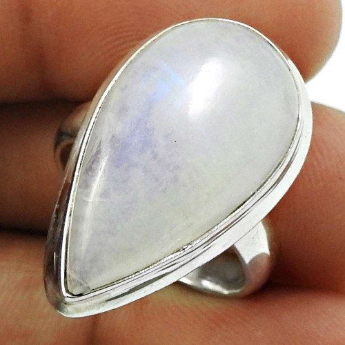 Rainbow Moonstone Gemstone Ring 925 Sterling Silver Indian Jewelry H21