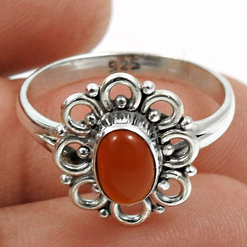 Carnelian Gemstone Ring 925 Sterling Silver Vintage Jewelry I33