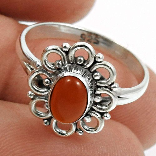 Carnelian Gemstone Ring 925 Sterling Silver Traditional Jewelry J33