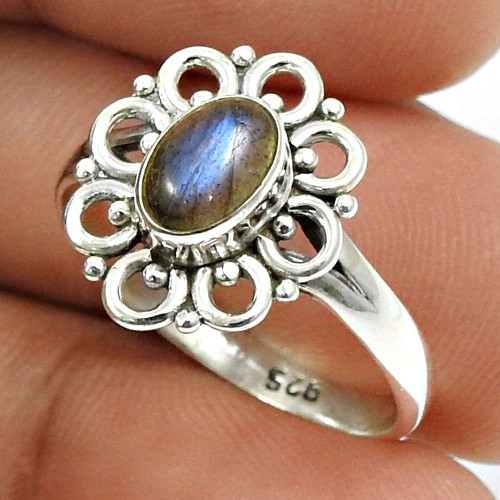 Labradorite Gemstone Ring 925 Sterling Silver Vintage Look Jewelry R32