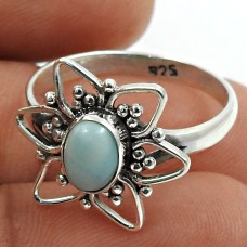 Larimar Gemstone Ring 925 Sterling Silver Indian Handmade Jewelry Q1