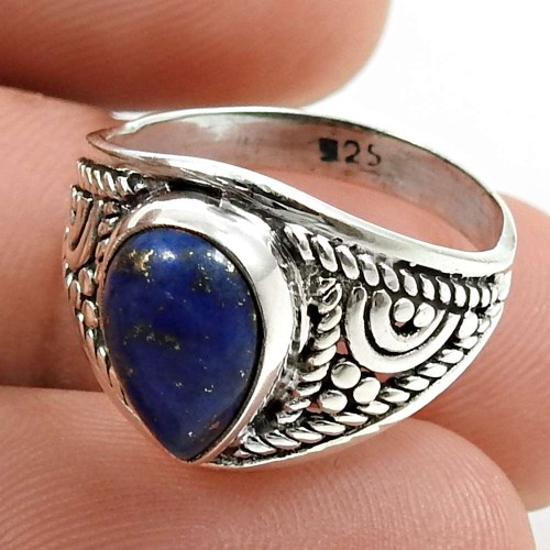 Lapis Gemstone Ring 925 Sterling Silver Ethnic Jewelry S35