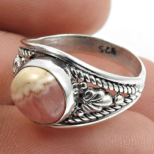 Rhodochrosite Gemstone Ring 925 Sterling Silver Tribal Jewelry P36