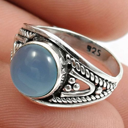 Chalcedony Gemstone Ring Size 6 925 Sterling Silver Jewelry Z41