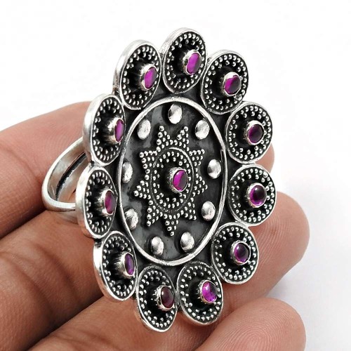 Garnet Gemstone Ring Oxidized Sterling Silver Handmade Indian Jewelry L39