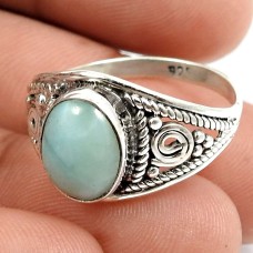 Larimar Gemstone Ring 925 Sterling Silver Vintage Look Jewelry V43