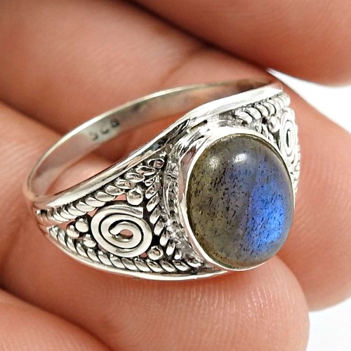 Labradorite Gemstone Ring 925 Sterling Silver Handmade Indian Jewelry B44