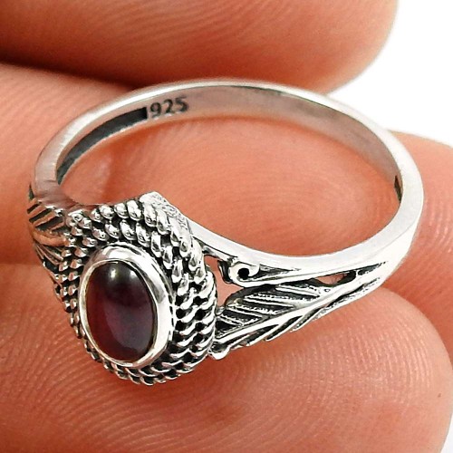 Garnet Gemstone Ring 925 Sterling Silver Tribal Jewelry N48