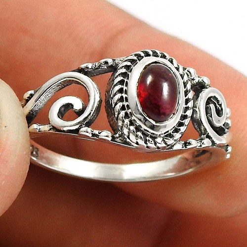 Garnet Gemstone Ring 925 Sterling Silver Tribal Jewelry B50