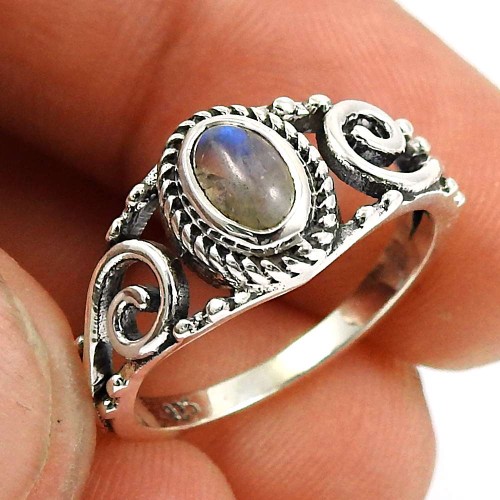 Labradorite Gemstone Ring 925 Sterling Silver Vintage Look Jewelry F49