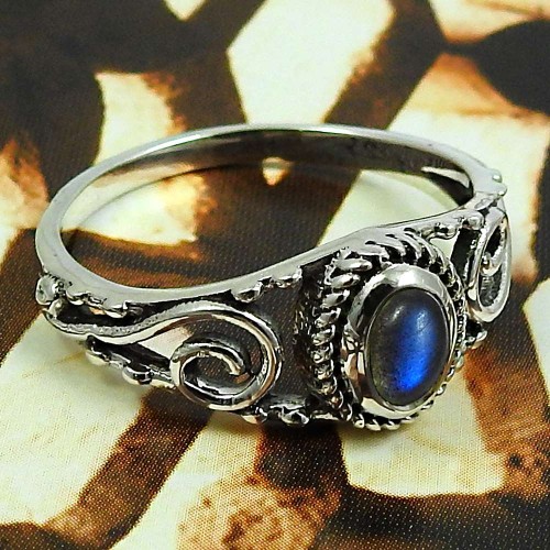 Labradorite Gemstone Ring 925 Sterling Silver Stylish Jewelry G49