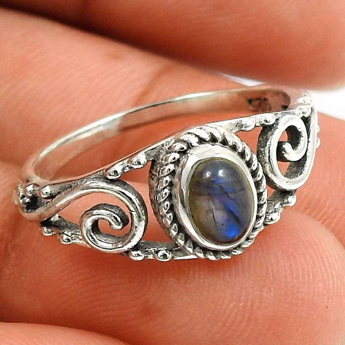 Labradorite Gemstone Ring 925 Sterling Silver Tribal Jewelry H49