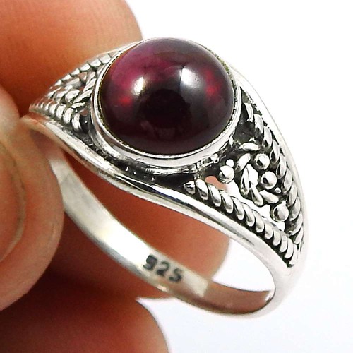 Garnet Gemstone Ring 925 Sterling Silver Handmade Indian Jewelry R53