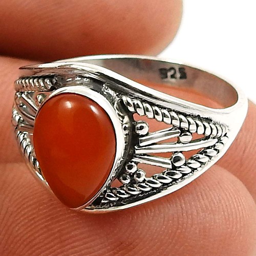 Carnelian Gemstone Ring 925 Sterling Silver Vintage Look Jewelry T60