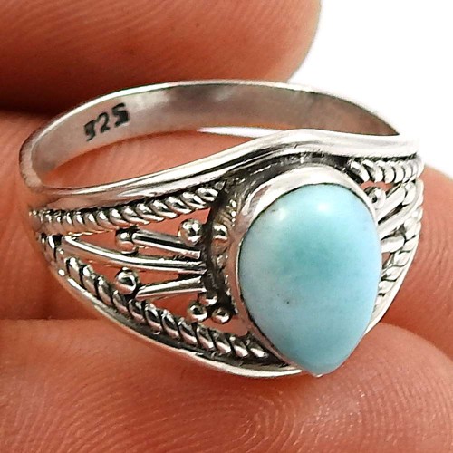 Larimar Gemstone Ring 925 Sterling Silver Ethnic Jewelry I60