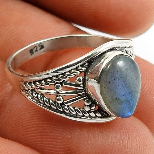 Labradorite Gemstone Ring 925 Sterling Silver Stylish Jewelry K60