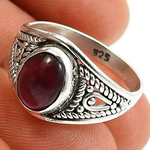 Garnet Gemstone Ring 925 Sterling Silver Traditional Jewelry L61