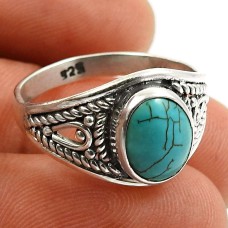 Turquoise Gemstone Ring 925 Sterling Silver Vintage Look Jewelry N61