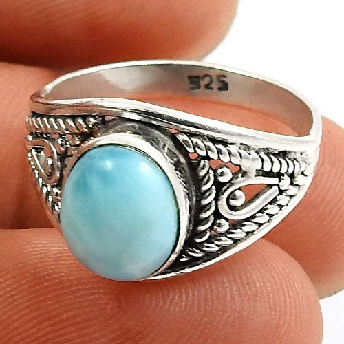 Larimar Gemstone Ring 925 Sterling Silver Vintage Jewelry A61