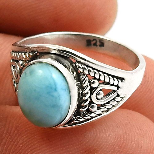 Larimar Gemstone Ring 925 Sterling Silver Ethnic Jewelry C61