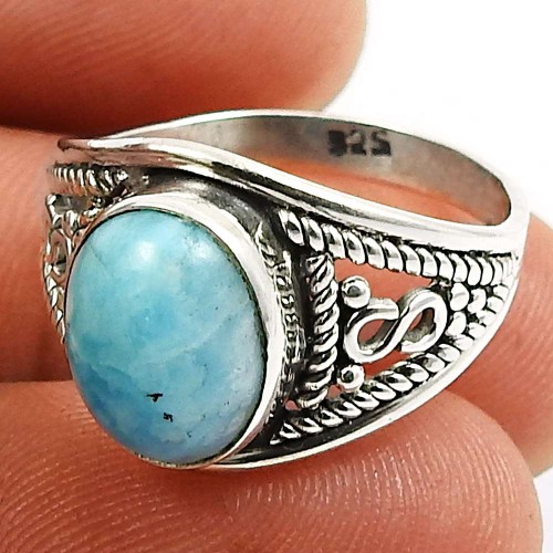 Larimar Gemstone Ring 925 Sterling Silver Traditional Jewelry J63