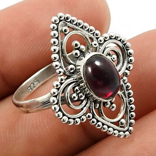 Solid 925 Sterling Silver Garnet Gemstone Vintage Look Antique Ring Z64