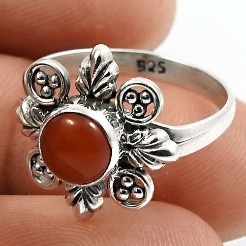 Carnelian Gemstone Ring 925 Sterling Silver Vintage Jewelry Q1