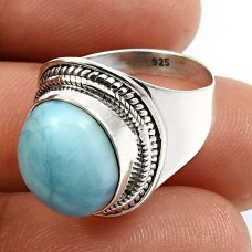 925 Sterling Fine Silver Jewelry Oval Shape Larimar Gemstone Ring Size 6 N21