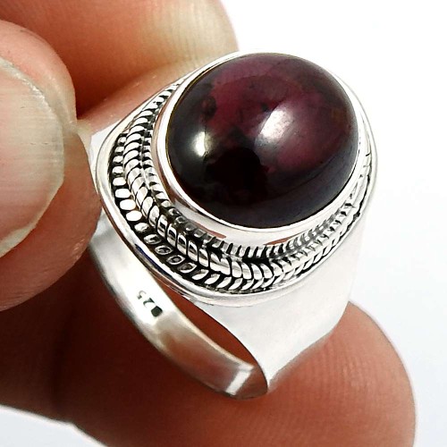 Oval Shape Garnet Gemstone Ring Size 6 925 Solid Sterling Silver Jewelry J22