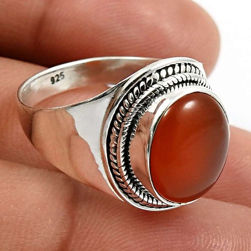 925 Sterling Silver Jewelry Oval Shape Carnelian Gemstone Ring Size 7 N22