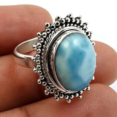 925 Sterling Fine Silver Jewelry Oval Shape Larimar Gemstone Ring Size 7 S22