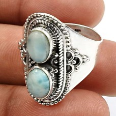 925 Sterling Fine Silver Jewelry Oval Shape Larimar Gemstone Ring Size 9 W23