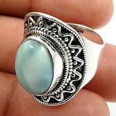 Oval Shape Larimar Gemstone HANDMADE Jewelry 925 Sterling Silver Ring Size 8 W24