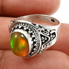 HANDMADE 925 Sterling Silver Jewelry Oval Shape Opal Gemstone Ring Size 6 M27