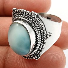 925 Sterling Fine Silver Jewelry Larimar Gemstone Ring Size 9 J42