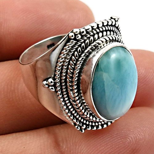 HANDMADE 925 Sterling Silver Jewelry Larimar Gemstone Ring Size 8 M42