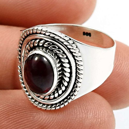 HANDMADE 925 Sterling Silver Jewelry Garnet Gemstone Ring Size 7 K44