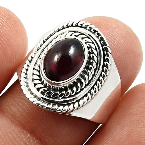 Garnet Gemstone Jewelry 925 Fine Sterling Silver Ring Size 6 D95