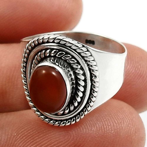 Carnelian Gemstone Jewelry 925 Sterling Silver Ring Size 6 O44