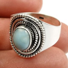 925 Sterling Fine Silver Jewelry Larimar Gemstone Ring Size 7 C44