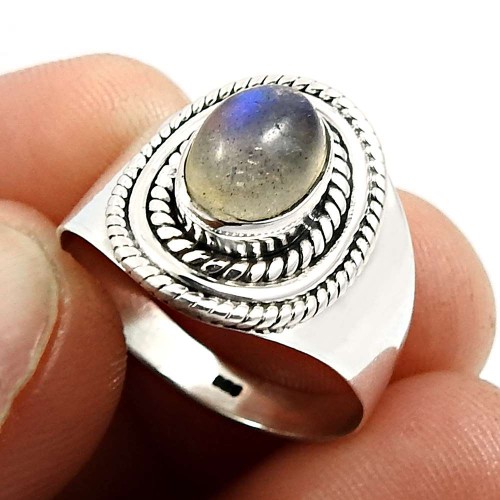 Women Gift Labradorite Gemstone Jewelry 925 Sterling Silver Ring Size 8 V11