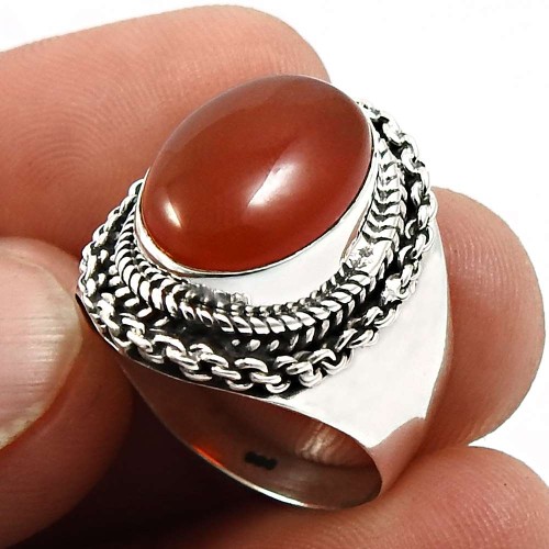 Carnelian Gemstone Ring Size 8 925 Solid Sterling Silver Jewelry B45