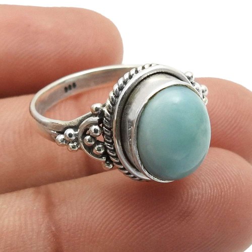 Larimar Gemstone Ring 925 Sterling Silver Handmade Jewelry Size 7 K6