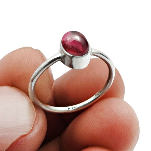 Garnet Gemstone Handmade Ring Size 8.5 925 Sterling Silver Fine Jewelry M8