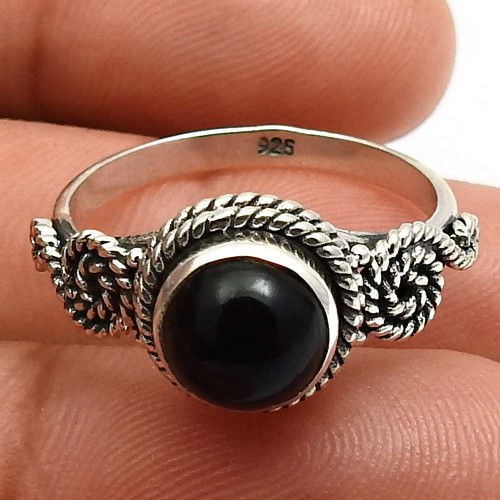 925 Sterling Fine Silver Jewelry Onyx Gemstone Ring Size 6 E12