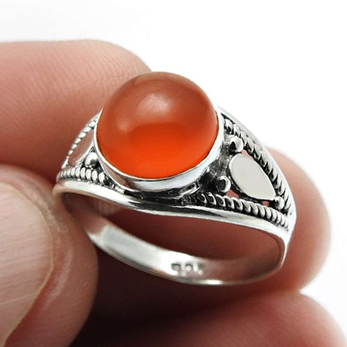 925 Sterling Silver Jewelry Carnelian Gemstone Ring Size 6.5 B39