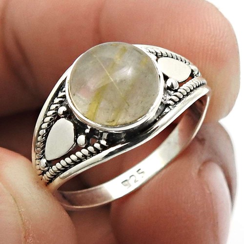 Golden Rutile Gemstone Jewelry 925 Sterling Silver Ring Size 8 D35