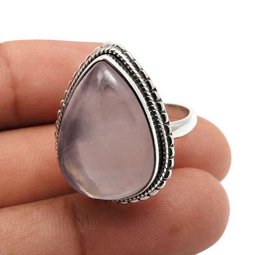 Wedding Gift 925 Sterling Silver Jewelry Rose Quartz Gemstone Ring Size 8 I42